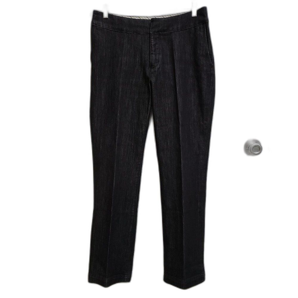 Chico's Platinum Jeans Womens Sz 8 Stretch Denim Flat Front Straight Leg Dressy